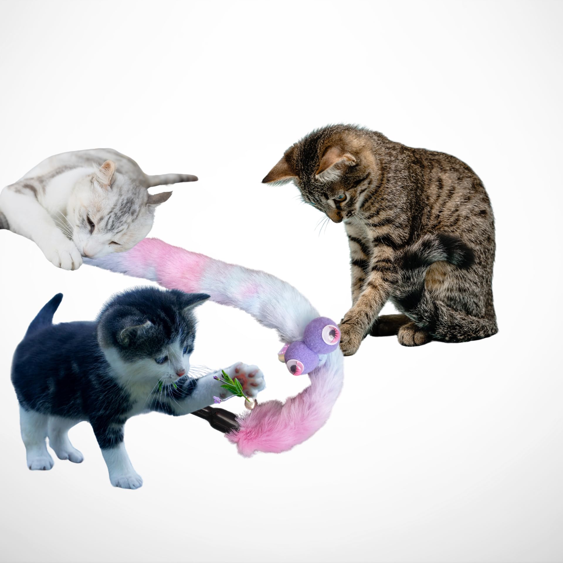 TheGuard Interactive Cat Hanging Door Teaser & Cute Caterpillar Plush Wand Stick Big Eyes Bell Bite-Resistant for Endless Kitten Fun & Play for Hunting Exercising (Multicolour Wand & Bird) - Image 3