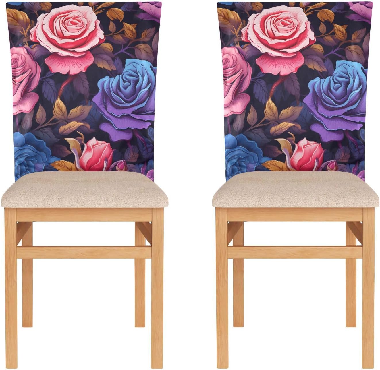 ALAZA Red Pink Blue Roses Chair Back Cover Set of 6, Washable Reusable Removable Chair Slipcovers Decorative Chair Cover for Home Kitchen Wedding Party