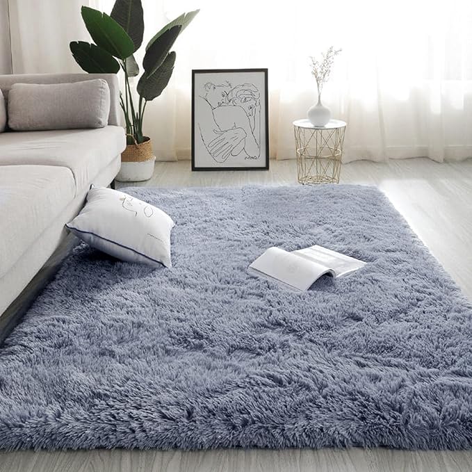 ROCYJULIN Area Rugs 2X3 Solid Grey Throw Rugs for Bedroom, Small Fluffy