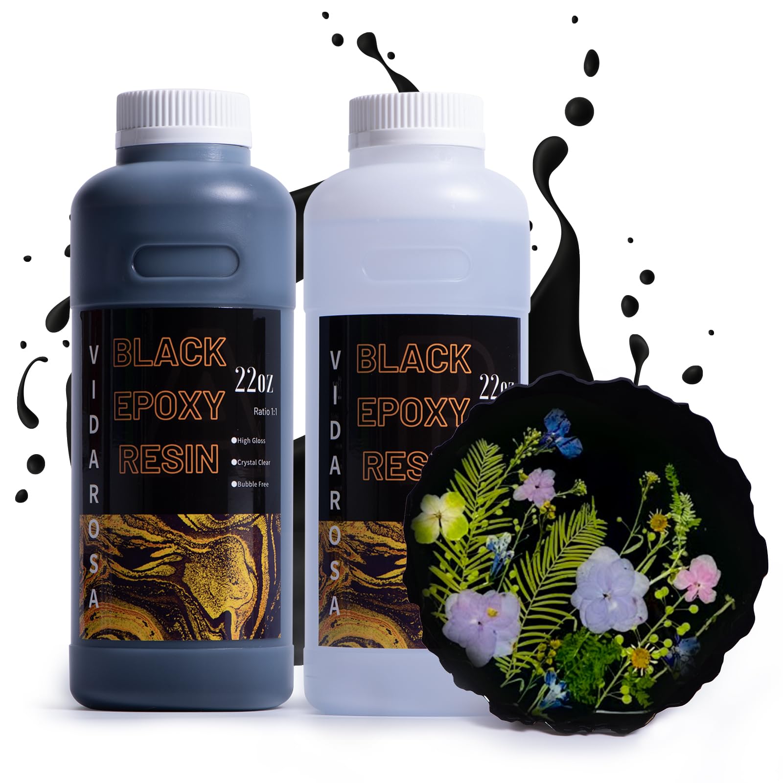 VIDA ROSA Black Epoxy Resin? 44OZ/1200ML High Gloss and UV Resistant Epoxy Resin Kit, Used for DIY Craft Gifts, Jewelry Making, Self Leveling Resin, Coaster and Curing Agent for Resin Molds