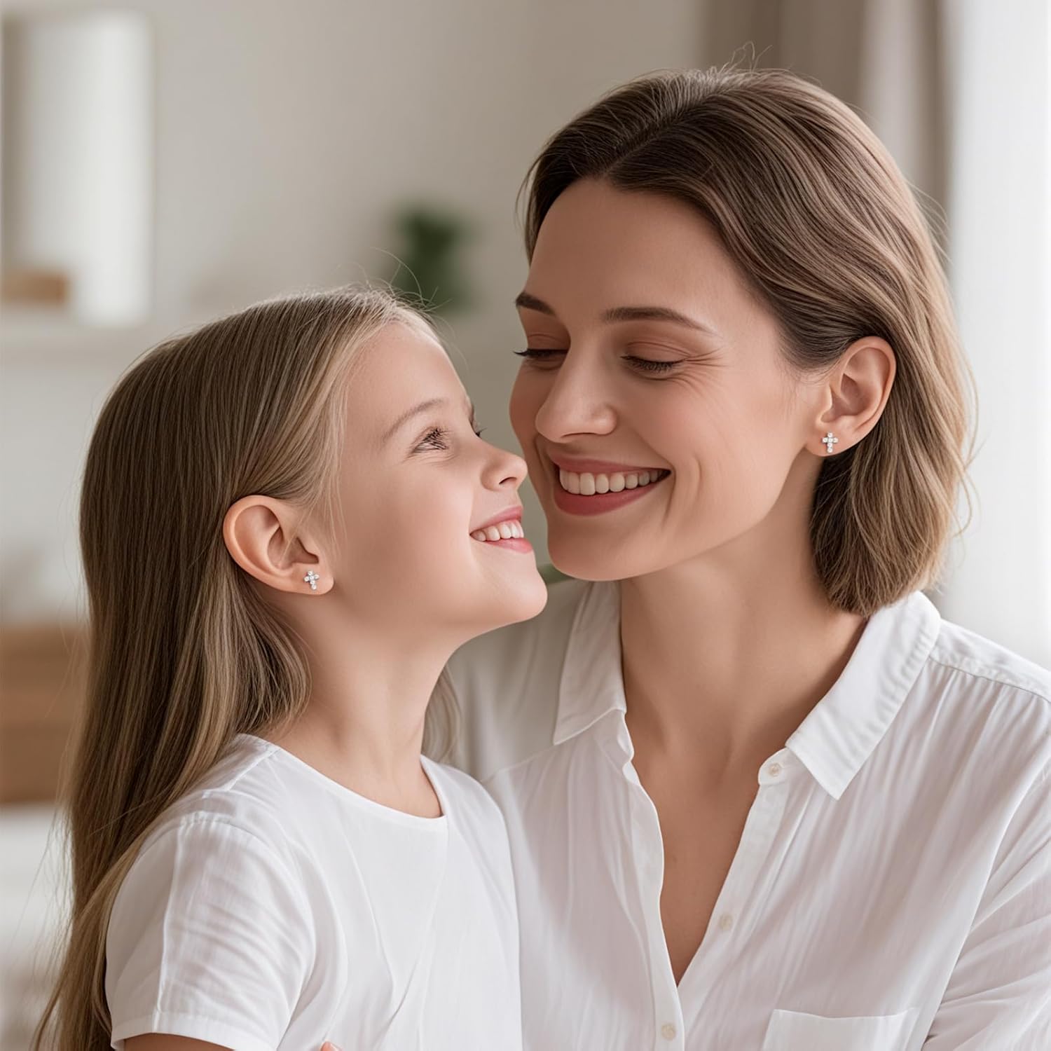 Limerencia Hypoallergenic Screw Back Cross Earrings Communion Birthday Baptism Gifts for Girls,Cubic Zirconia Titanium Studs Earrings for Girls Teens Women Sensitive Ears - Image 2