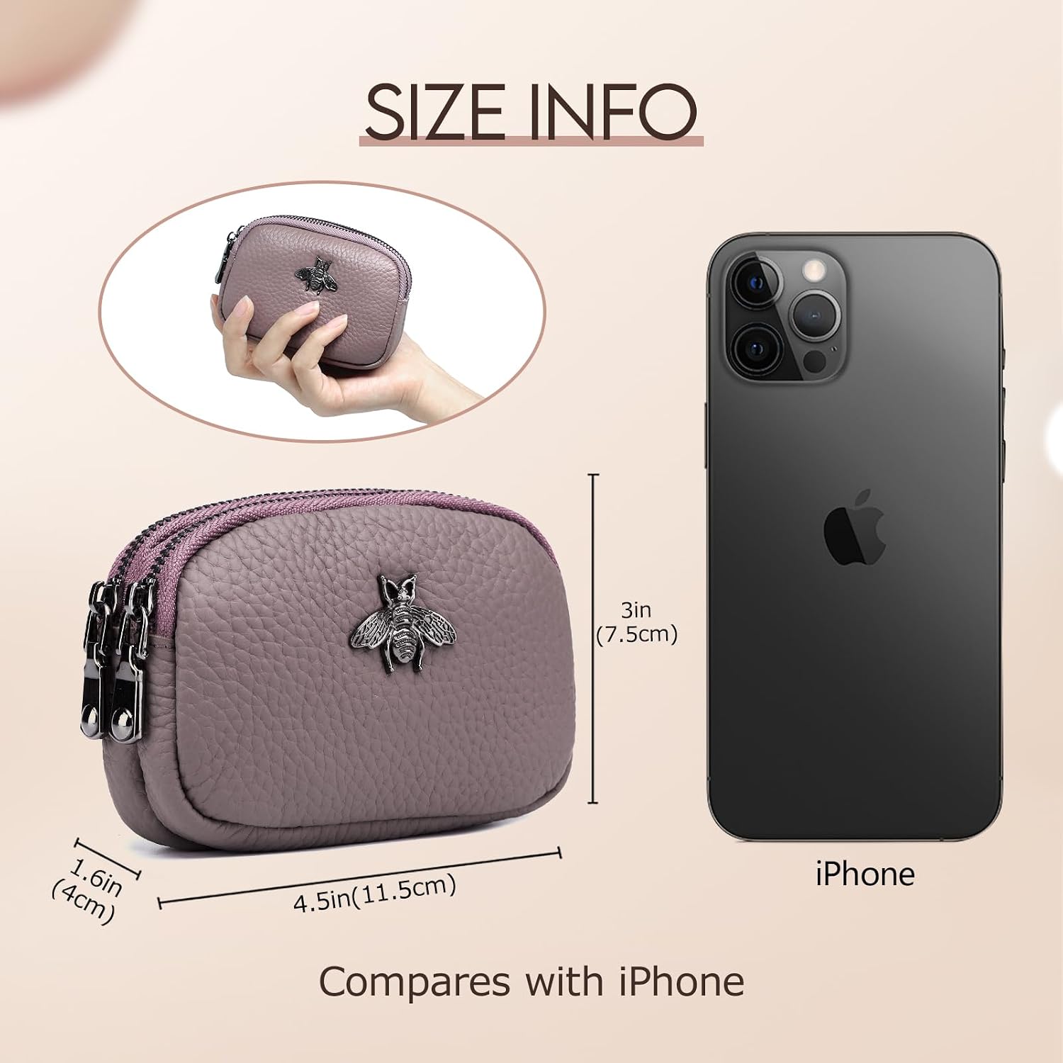 Women Leather Coin Purse, Small Womens Wallet, Change Pouch(Dark Pink) image 3