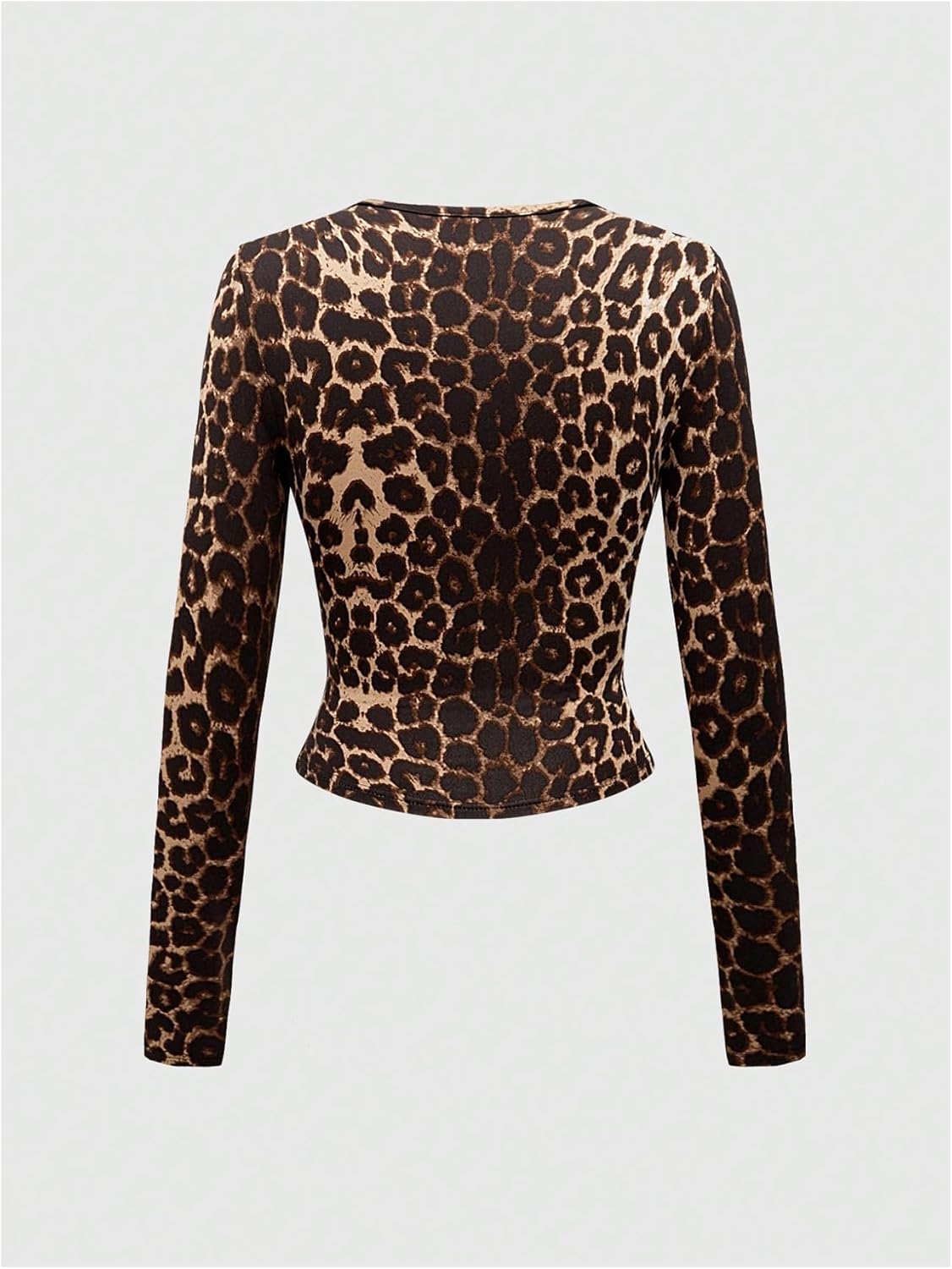WDIRARA Women's Leopard Print Deep V Neck Shirt Long Sleeve Wrap Ruched Blouse Tops - Image 3