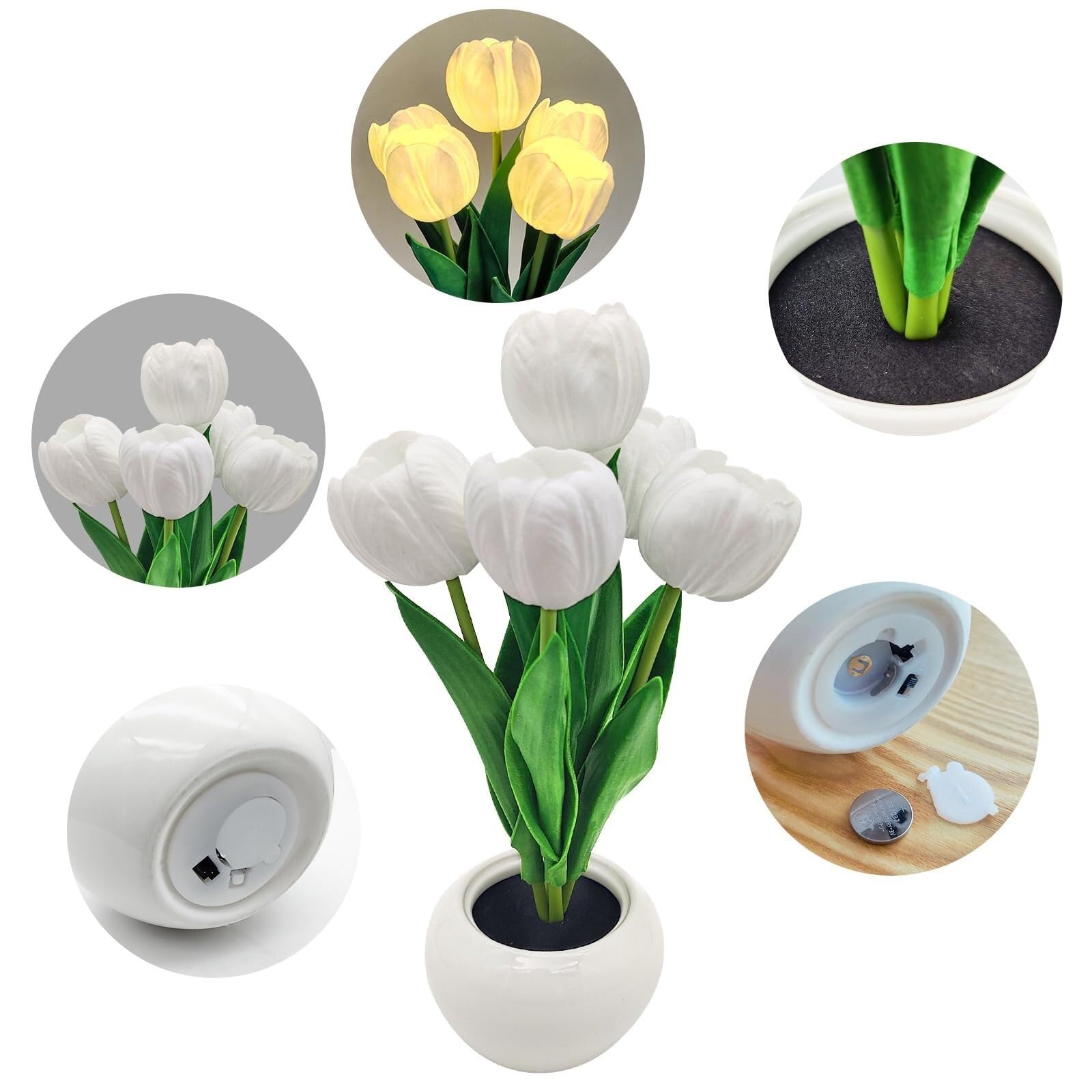 Lampada da Lettura per Camera Lampada Da Tavolo A Forma Di Fiore, Luce Notturna A LED For La Decorazione Del Soggiorno Lampada da Scrivania(White)