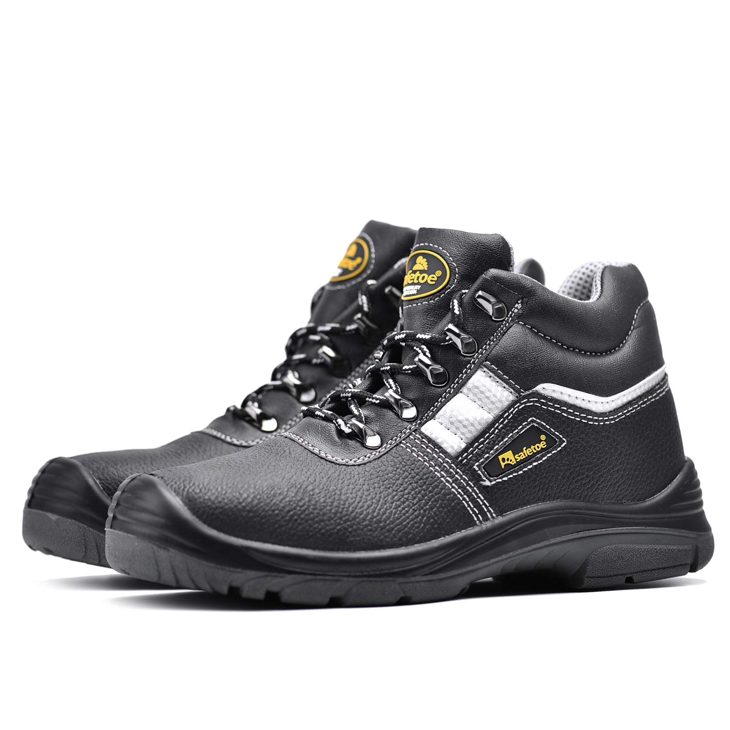 SAFEYEAR Heavy Duty Safety Boots Mens- 8027 Site Safety Shoes with Composite Toe Cap, S3 Lace Up High SRC Work Boots Mens & Ladies, 4E Wide Fit Black Safety Trainers for Men & Women