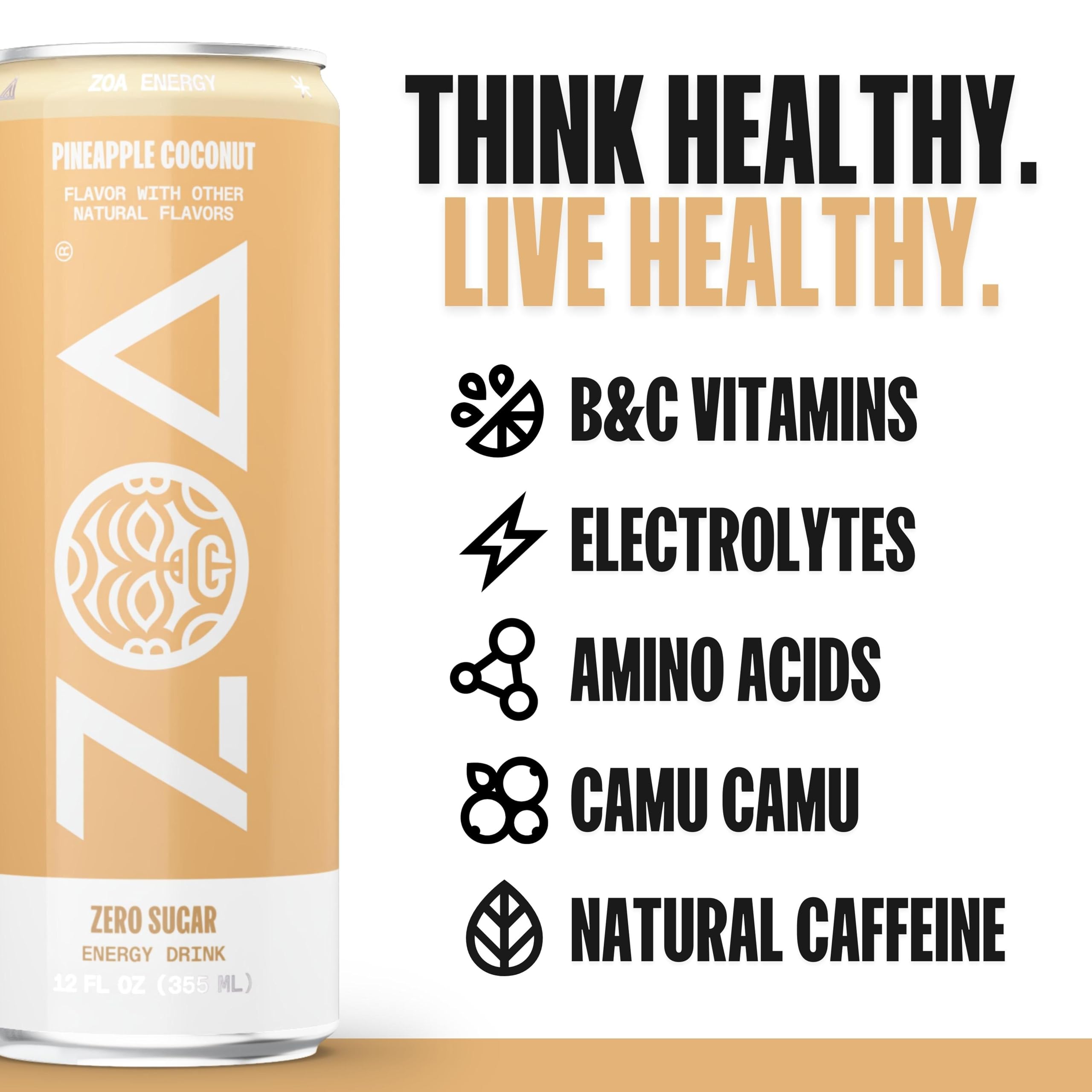 ZOA Bebida energética, abacaxi e coco 30 ml – zero açúcar