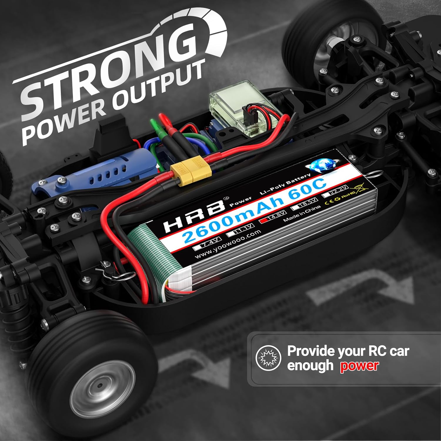 HRB 2pcs 4S 2600mAh Lipo Battery XT60 60C 14.8V RC Lipo Battery Compatible with RC Car RC Airplane RC Truck RC Boat
