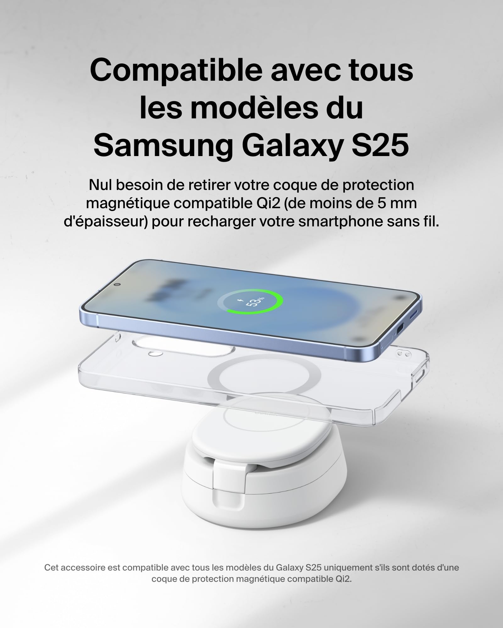 Belkin BoostCharge Chargeur 2-en-1 aimanté et Pliable, Station de Recharge Compatible MagSafe, certifié Qi2, 15 W, pour iPhone 17, iPhone Air, AirPods, Pixelsnap, Adaptateur 30 W Inclus - Blanc