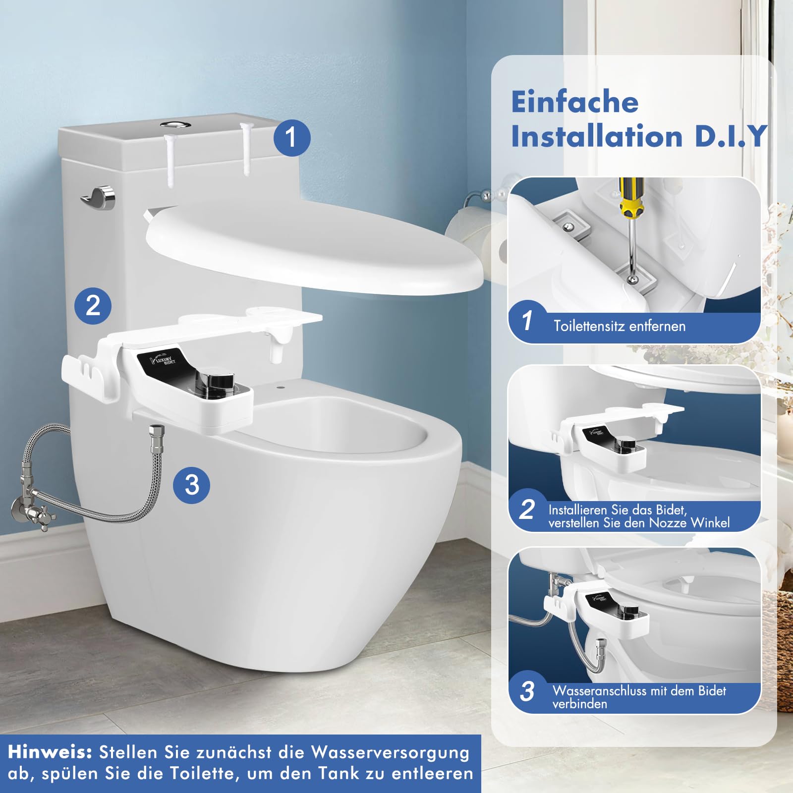 Bidet Einsatz für Toilette Nicht Elektrisch Bidet Aufsatz für Toilette mit Einziehbare Selbstreinigende Doppeldüsen Dusch WC-Aufsatz,Einstellbarer Wasserdruck Bidets Toilette für Frau und Mann