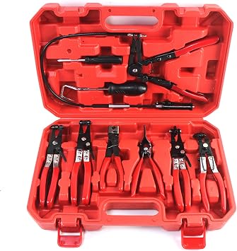Wire Long Reach Hose Clamp Pliers Set with 9PCS Clamp Pliers Fuel Oil Water Hose for Replacement of Fuel, Oil and Water Hose, Removal and Locking of Clamps