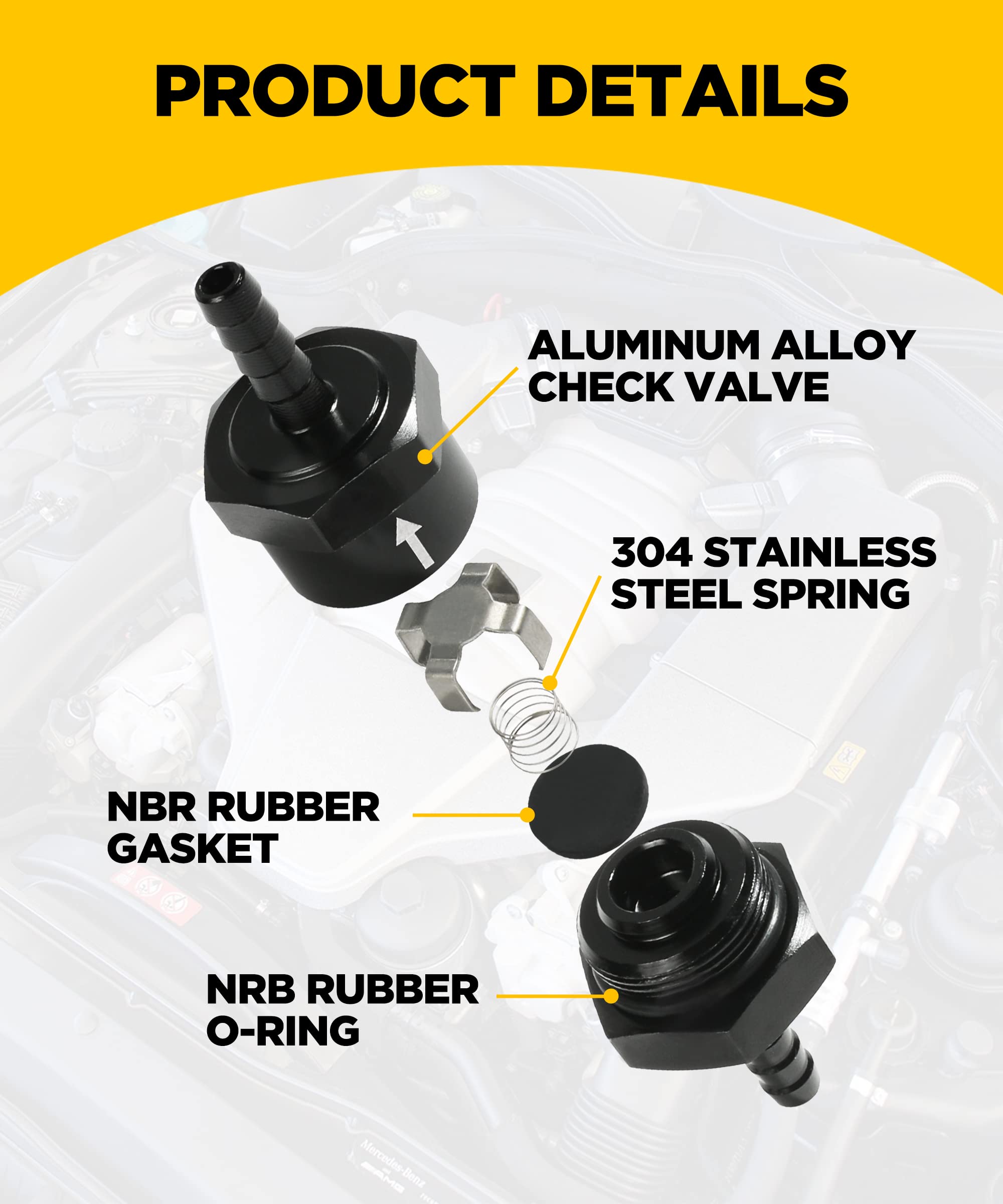 YSIL Non-Return One Way Check Valve 5/16"(8mm) OD Fuel Inline Valve Aluminum Alloy