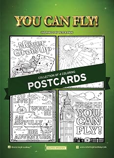 Coloring Broadway - Peter Pan Inspired Coloring Postcards (Set of 4), You Can Fly! Musical Theater Merchandise, Printed on Matte Card Stock (5” x 7”), for a Broadway Theater Lover