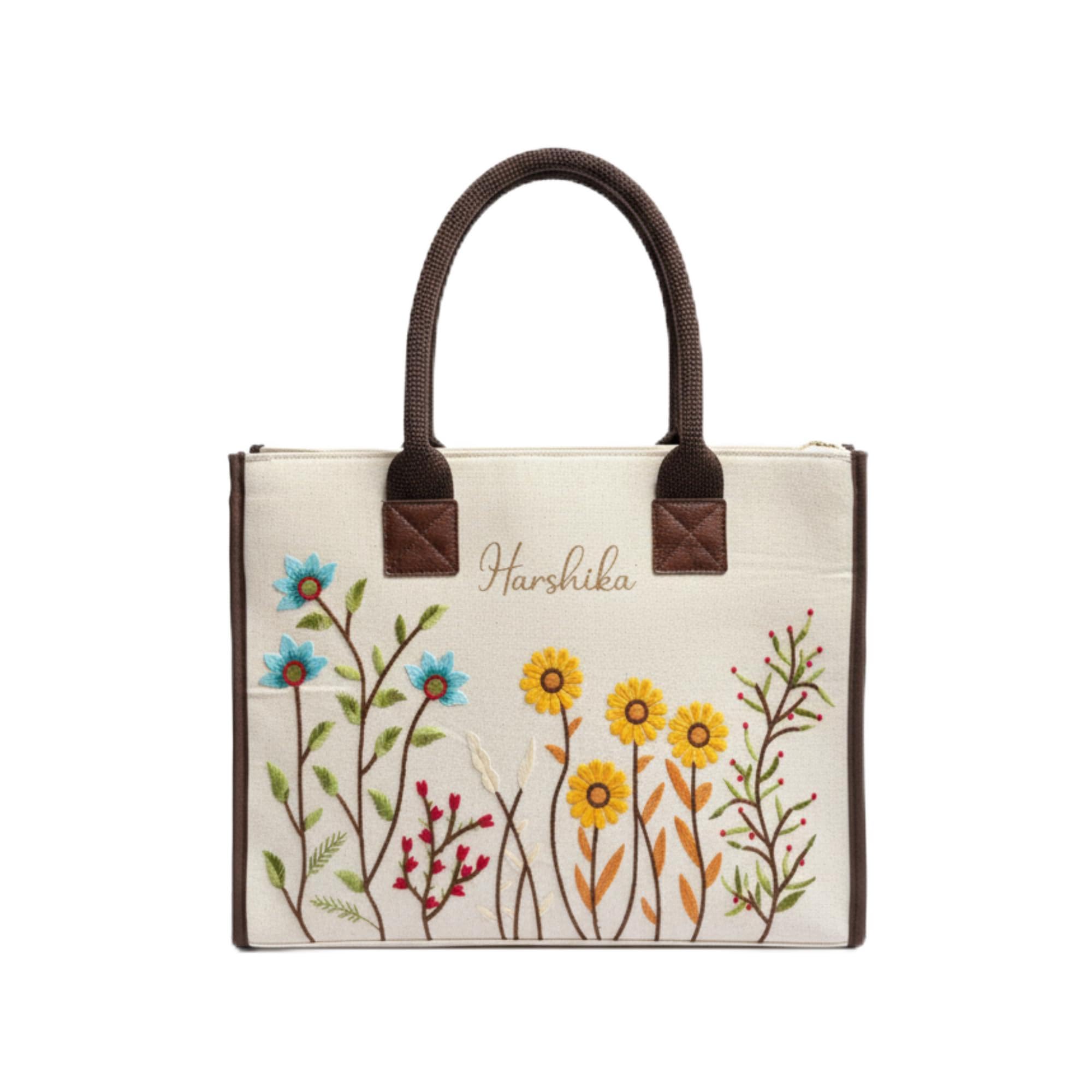 Customized Hand Bag for Woman | Shoulder Bag for Ladies | Embroidered Canvas Personalized Handbag with Custom Name for College Girls for Office, Daily Use, Beach, Shopping-image-36