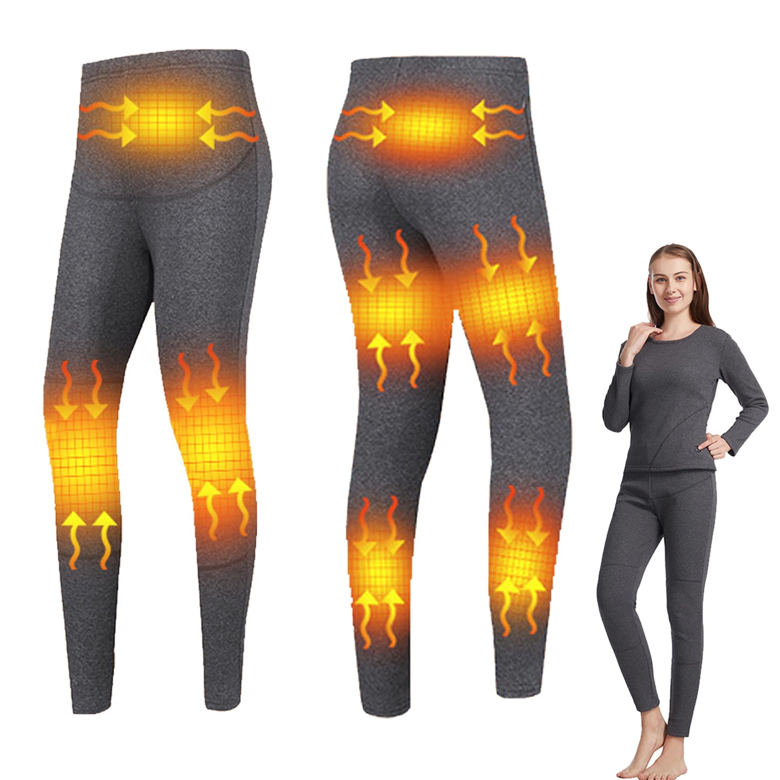 Ropa Interior Térmica De Invierno para Mujer, Ropa Interior Térmica para Exteriores, Senderismo, Esquí, Ropa Inteligente con Calefacción Eléctrica por USB,2XS, Gray Pants