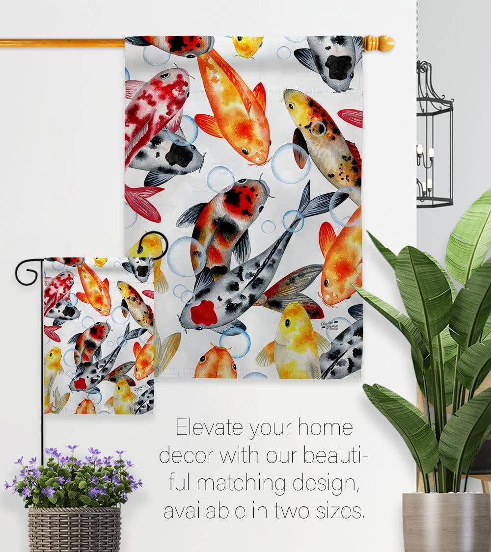 Koi Water Garden House Flag Animals Sea Creature Nautical Ocean Fish Outdoor Summer Marine Decoration Banner Small Yard Gift Double-Sided, Made in USA