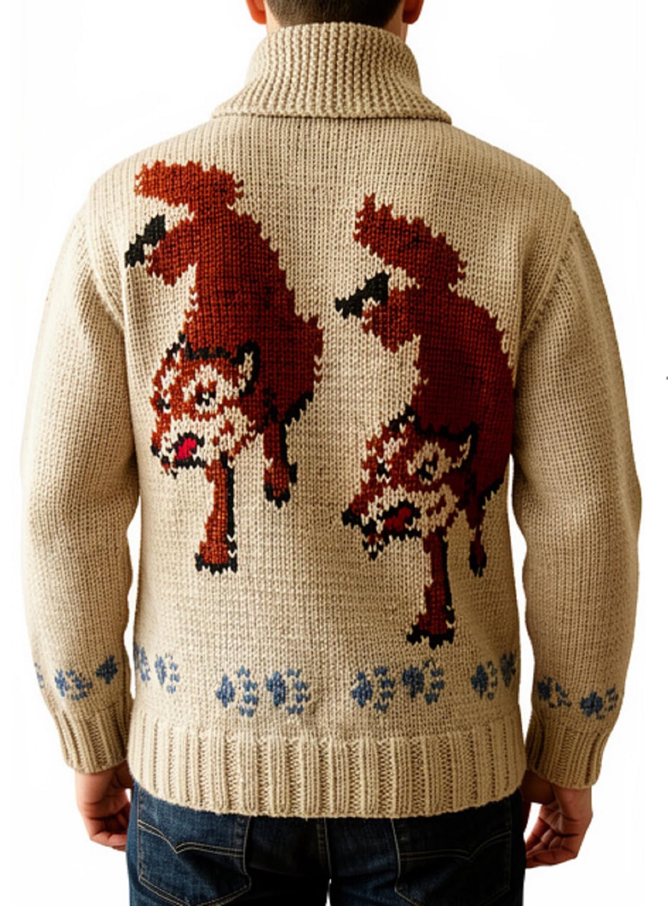 Suéter de lana de punto con patrón de lobo para hombre, estilo vaquero, inspirado en la película clásica, ropa de abrigo para cosplay