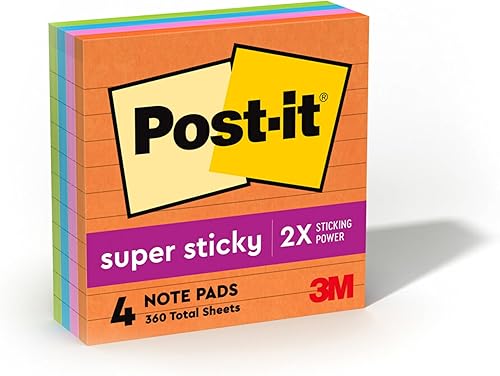 Post-it Notas súper adhesivas, 4 x 4 pulgadas, 4 blocs, 2 veces el poder de adherencia, colección Energy Boost, colores brillantes, reciclables