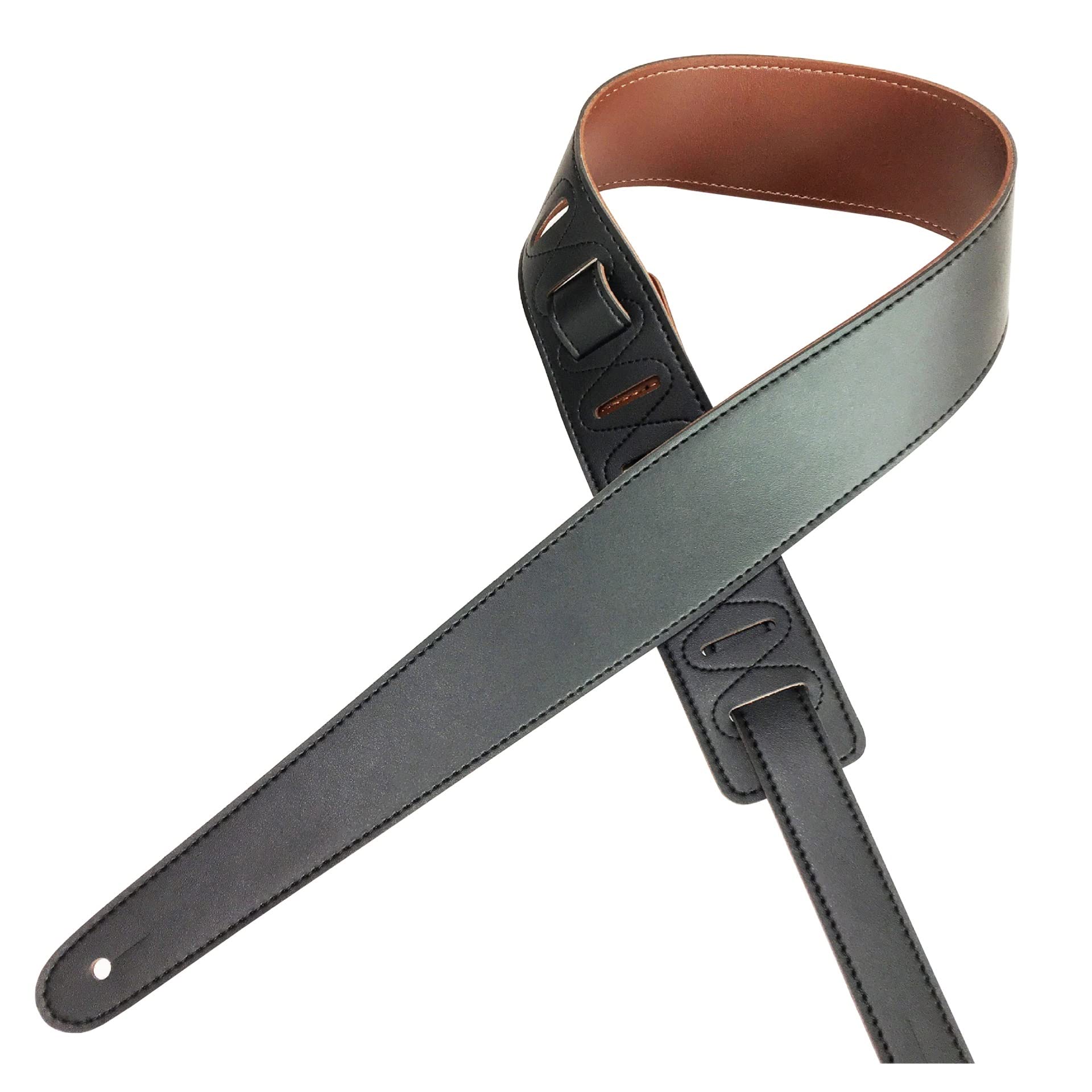 Pasek do gitary, Regulowany pasek gitarowy ze skóry PU do elektrycznego basu akustycznego 118-136 cm czarno-brązowy