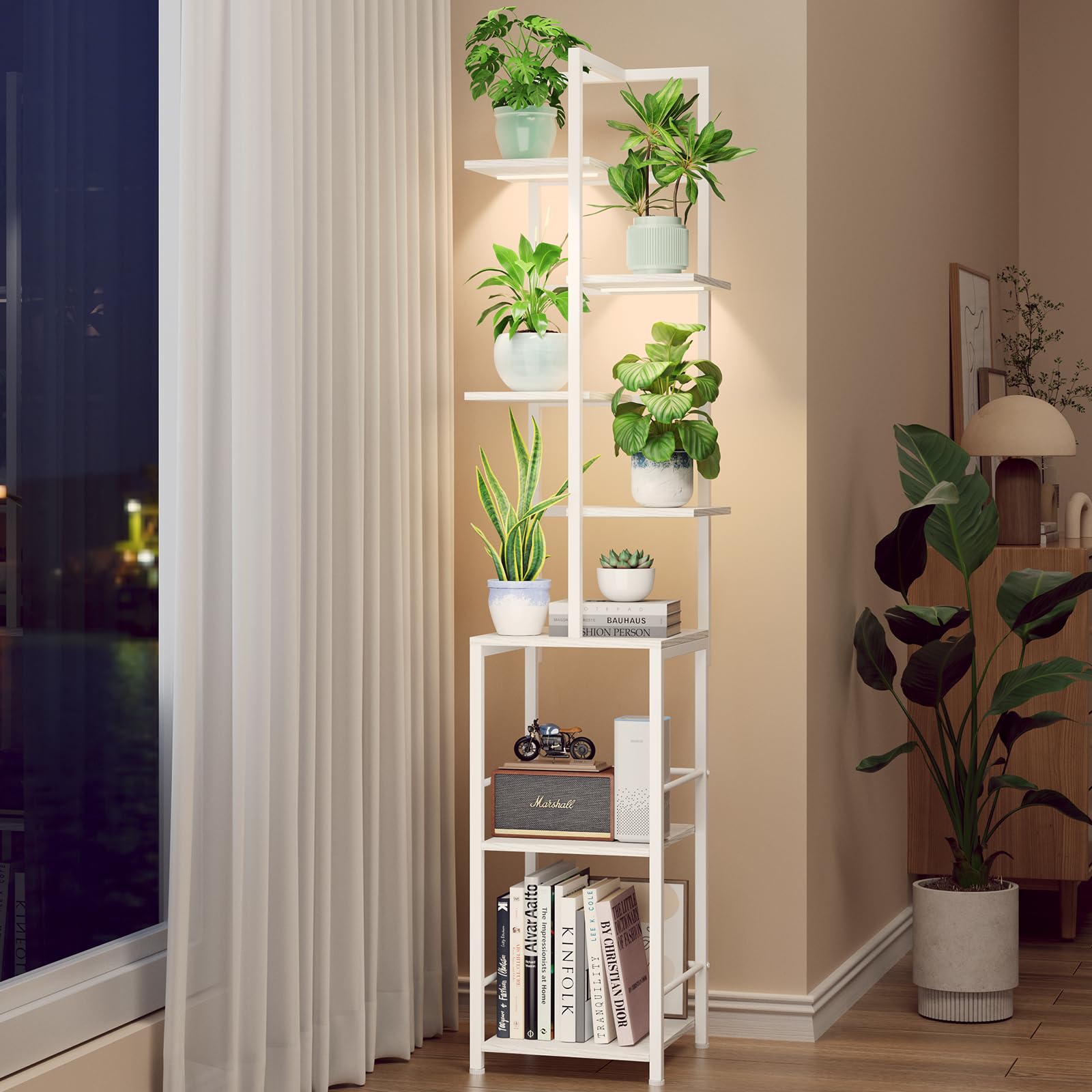 Support pour plantes d'intérieur avec lampe de culture étagère en métal 7 niveaux