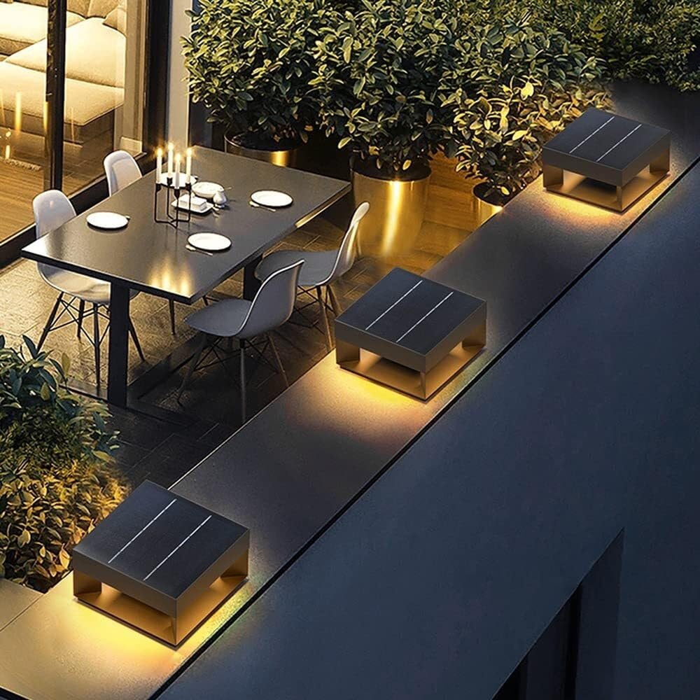 Pfostenleuchten Außenbereich Solar-Pfostenleuchte, quadratisch, moderne Solar-Pfostensäulenleuchte, LED-Außen-LED-Zaundeck-Säulenkappenlampe, IP65, wasserdicht, Laterne, Landschaftssäulenleuchte for H
