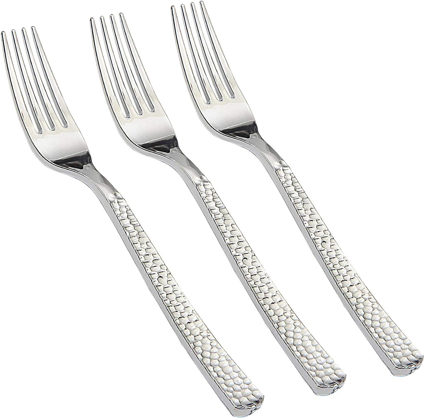 Supernal 300pcs Silver Plastic Forks,Premium Disposable Forks Polished,Special Hammered Design,Perfect for Big Party,Wedding and Any Catering Events,Perfect for Birthday,Party,Wedding