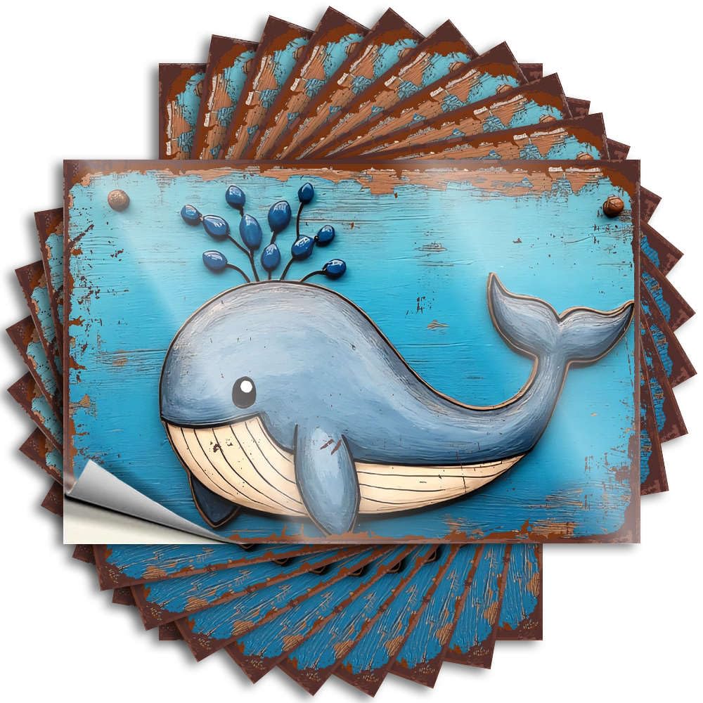 Sticker - Feminist Bottle A Whimsical Blue Whale with Barnacles On Its Back Swims in an Ocean Scene. for Humor Basement Decor(12X18CM)
