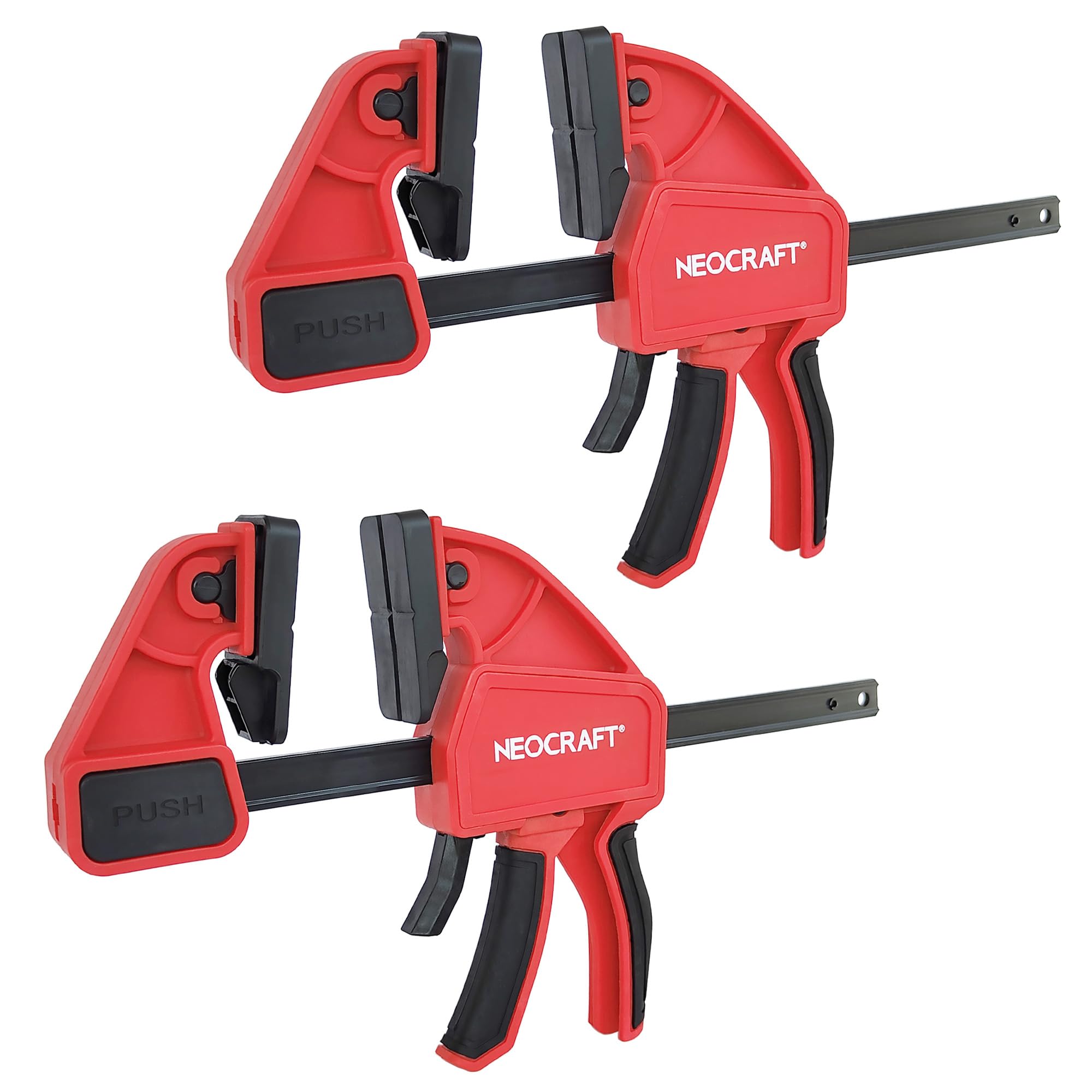 Neocraft Paquete de 2 abrazaderas de barra para carpintería, abrazadera/esparcidor con una sola mano, juego de abrazaderas de madera de 12/24/36 pulgadas, abrazadera F de cambio rápido de servicio