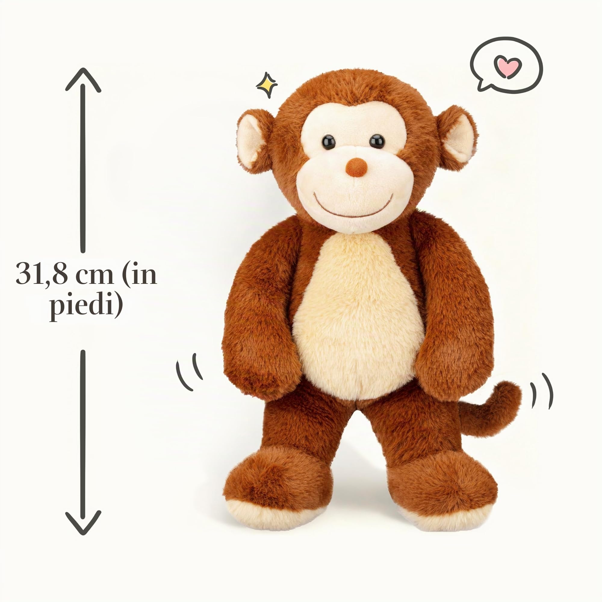 IKASA Scimmia Peluche Giocattoli 32 cm Ideale come Regalo per Famiglia e Bambini