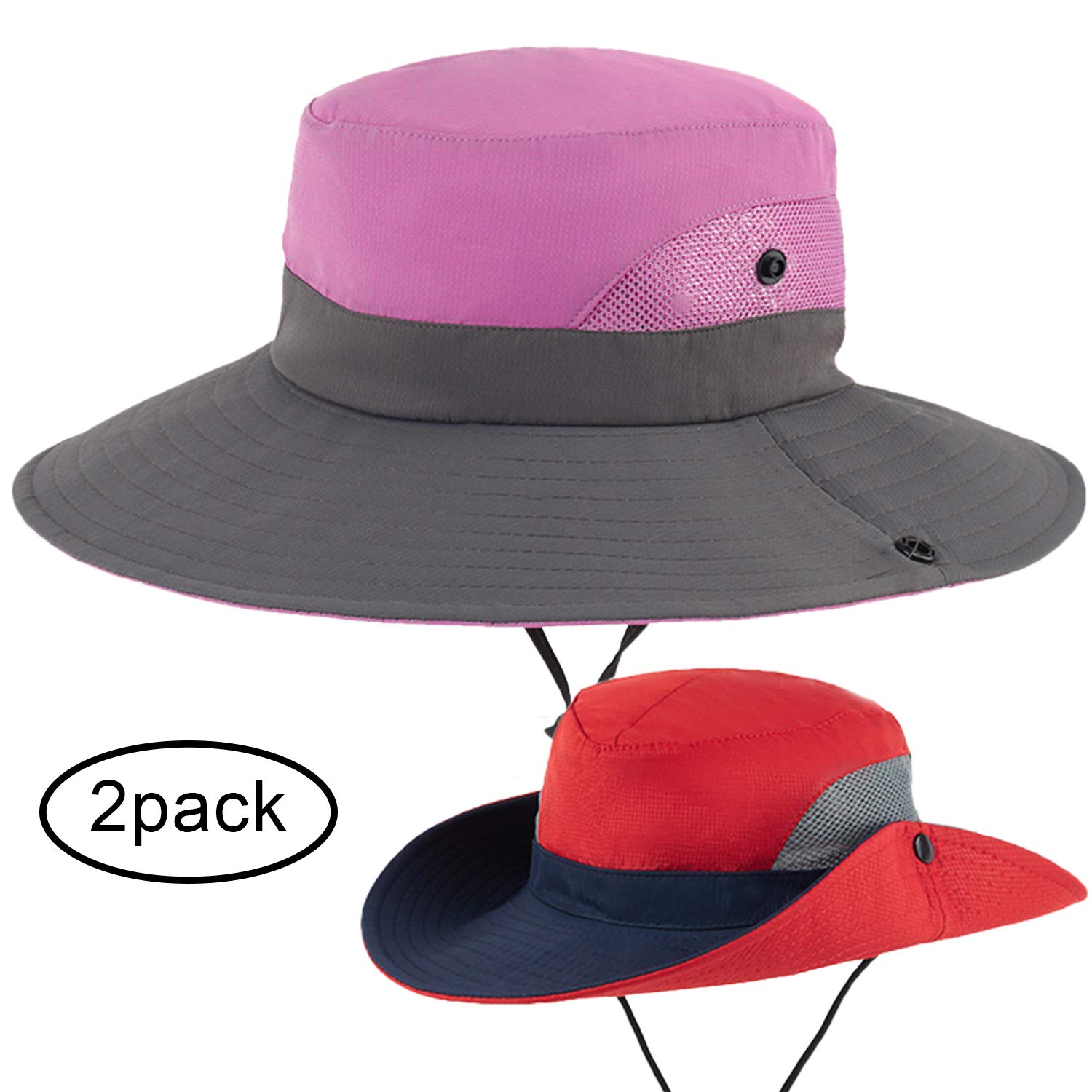 2 Pack of Women's Outdoor Sun Hat, UV Protection Foldable Mesh Wide Brim Beach Fishing Cap