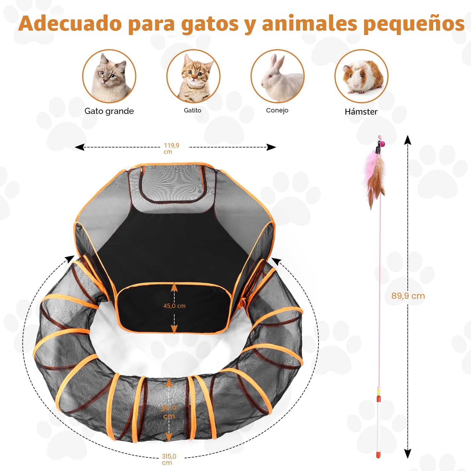 Odoland Túnel Grande para Gatos, Corral Plegable para Animales Pequeños, Recinto Exterior para Gatos, Túnel Plegable para Perros, Interior para Hamster, Conejillo de Indias, Conejo