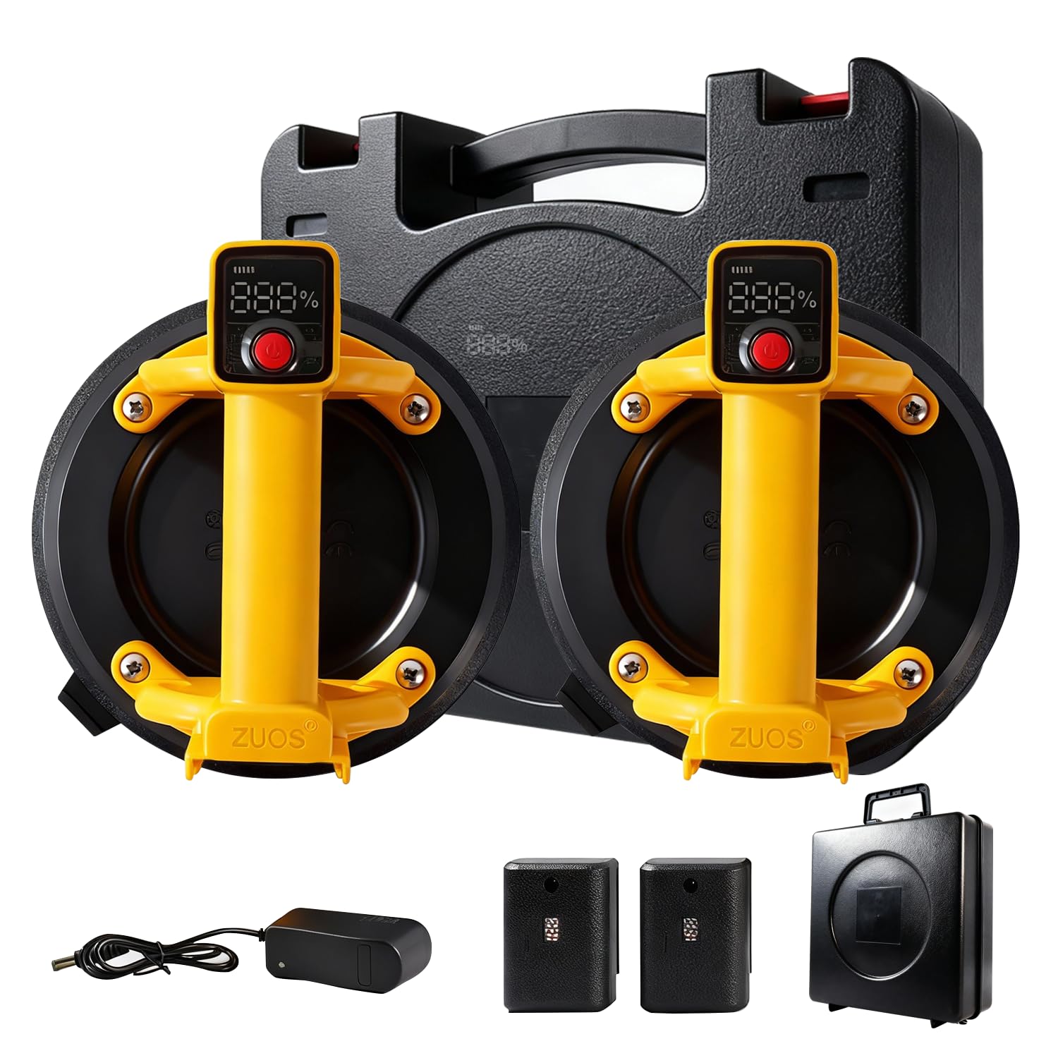 Electric Glass Suction Cups(Suitable for Flat and Rough Surfaces) 650lb, 8" Tile Suction Cups with 4X 2400mAh Batteries, Auto Start Pump, Display, for Lifting Large Glass, Tile, Granite, Metal