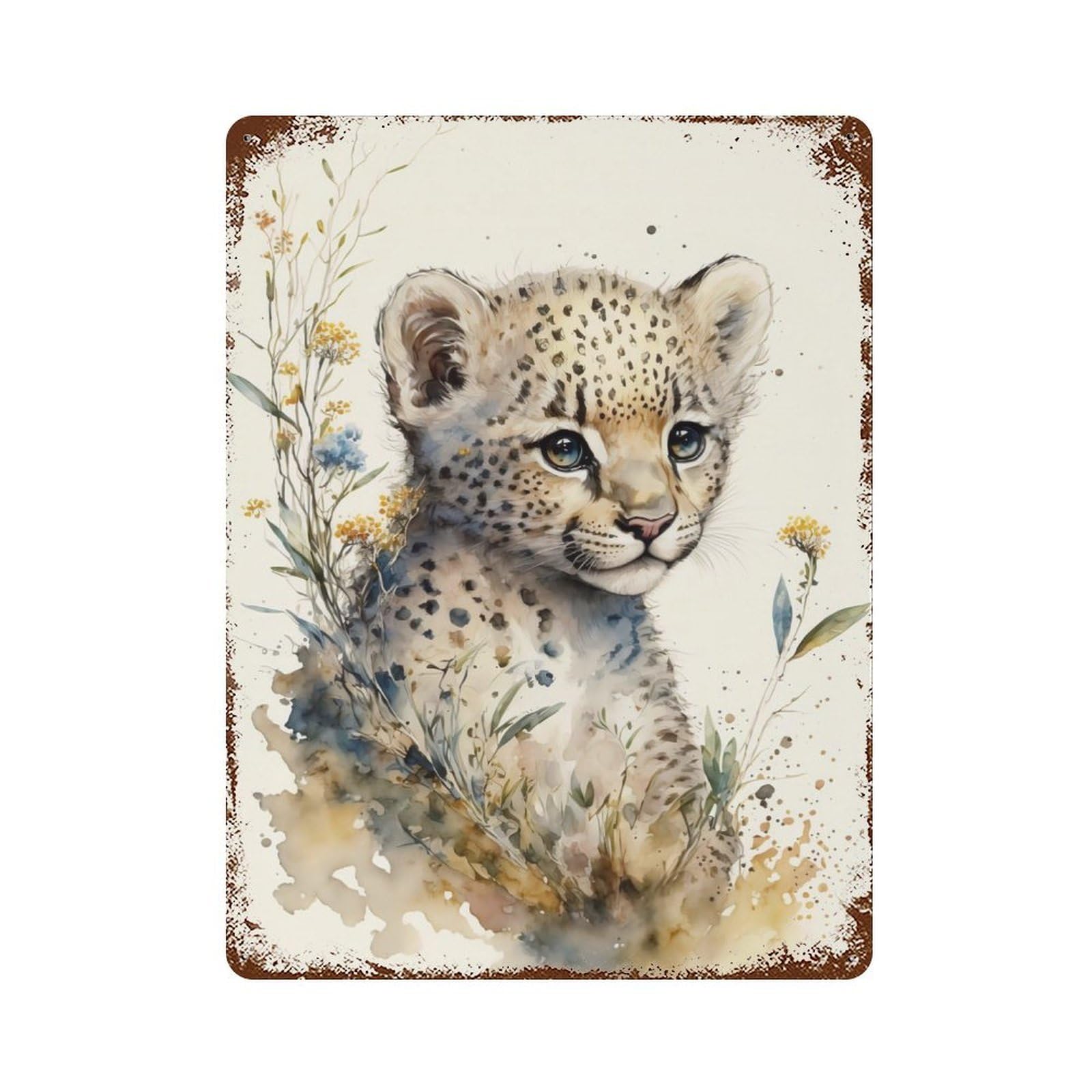 Cute Baby Cheetah Painting 15.7"x11.8" Vintage Metal Tin Sign, Novelty Wall Decor for Basement, Hobby Room And Garage Decor