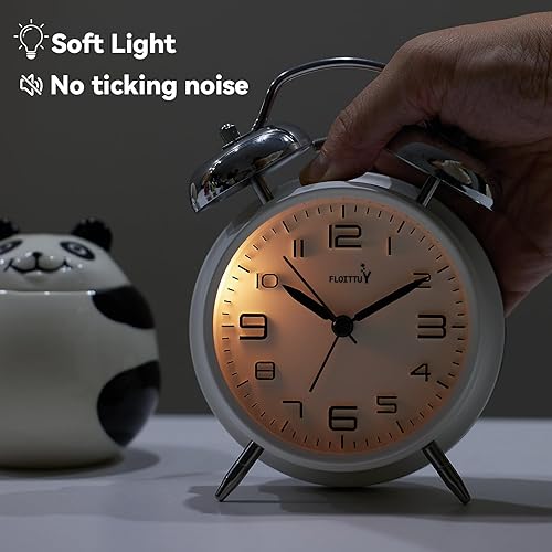 Miniatura 10 de FLOITTUY Alarma fuerte para personas que duermen profundamente) Reloj despertador de campana doble de 4 pulgadas con luz de fondo para dormitorio y