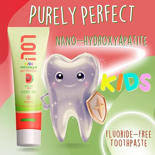 Miniatura 2 de LOL Kids Pasta de dientes Paquete de 2 sabores sin flúor Pasta de dientes nano hidroxiapatita, probióticos, vitaminas A, C, E Seguro si se