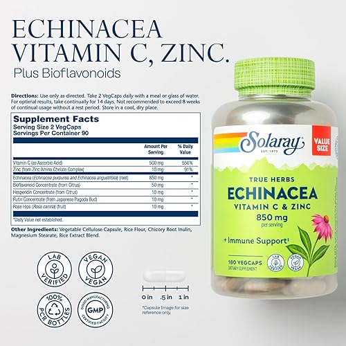Miniatura 3 de SOLARAY Aceite de cápsulas blandas de orégano y equinácea, VIT C y suplemento de apoyo inmunológico de zinc, aceite de orégano y cápsulas de