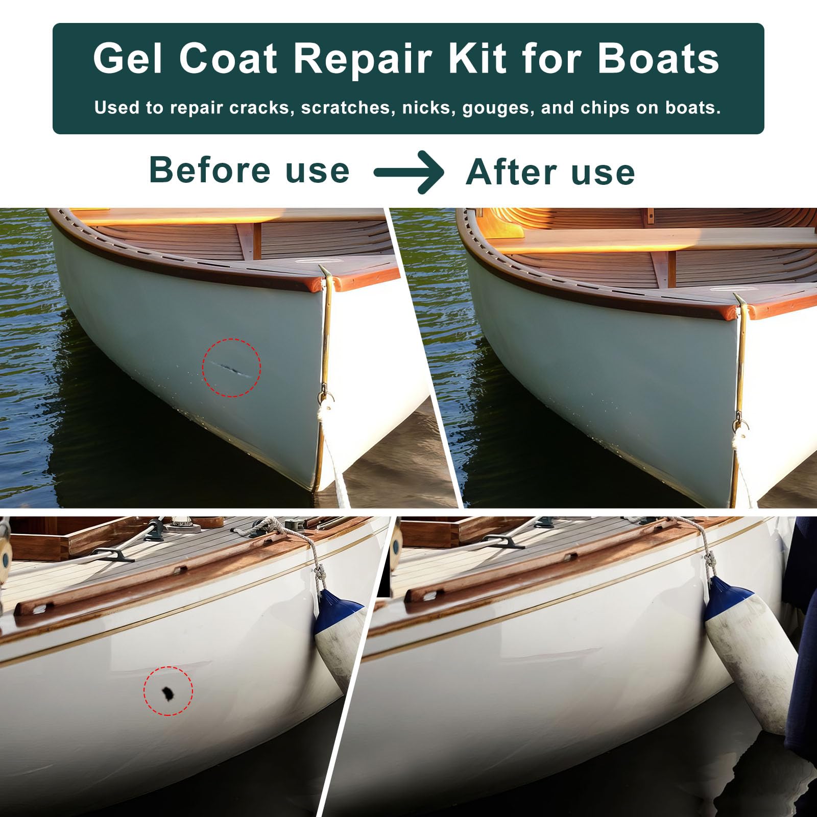 Gel Coat Repair Kit für Boote, Gelcoat Repair Kit für die Reparatur, von Glasfaserbooten Reparatur Chips Risse Gruben Von Kratzern, Löchern, Rissen