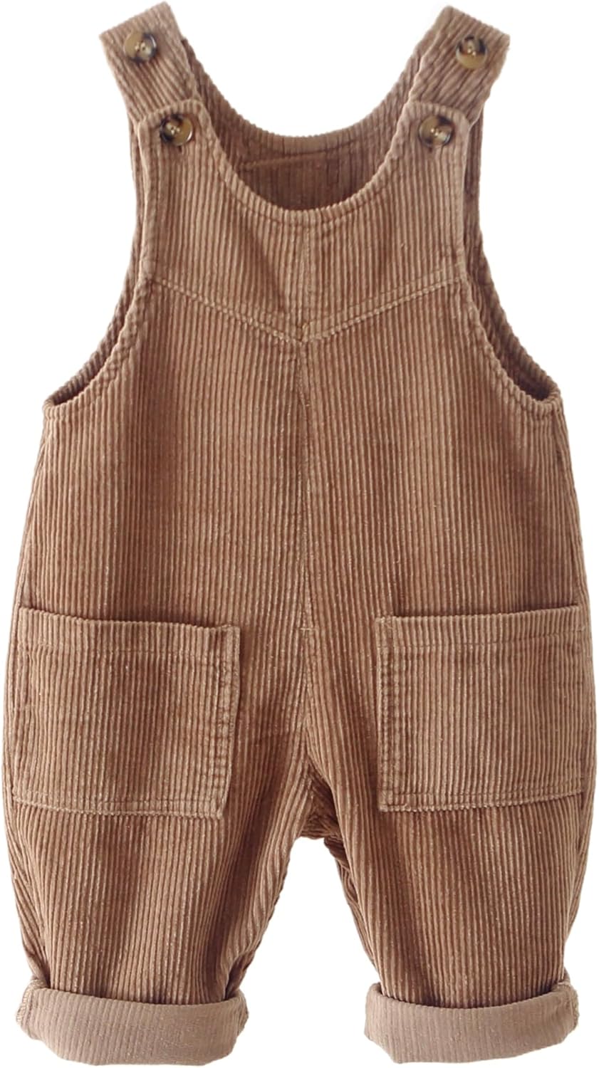 Baby Boy Girl Corduroy Bib Overalls Cotton Button Suspender Overalls Plain Romper Loose Jumpsuit