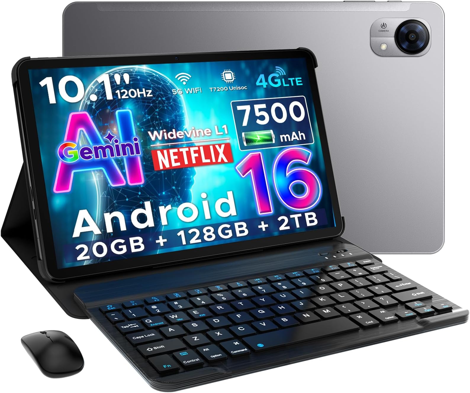 Tab G5 Android 16 Tablet with Sim Card Slot,10 Inch Tablet & Gemini AI, 20GB+128GB/2TB & T7200 Octa Core Android Tablet with Keyboard,Pen,Mouse&Case,7500 mAh 120Hz IPS HD & Ultra-Thin - Gray