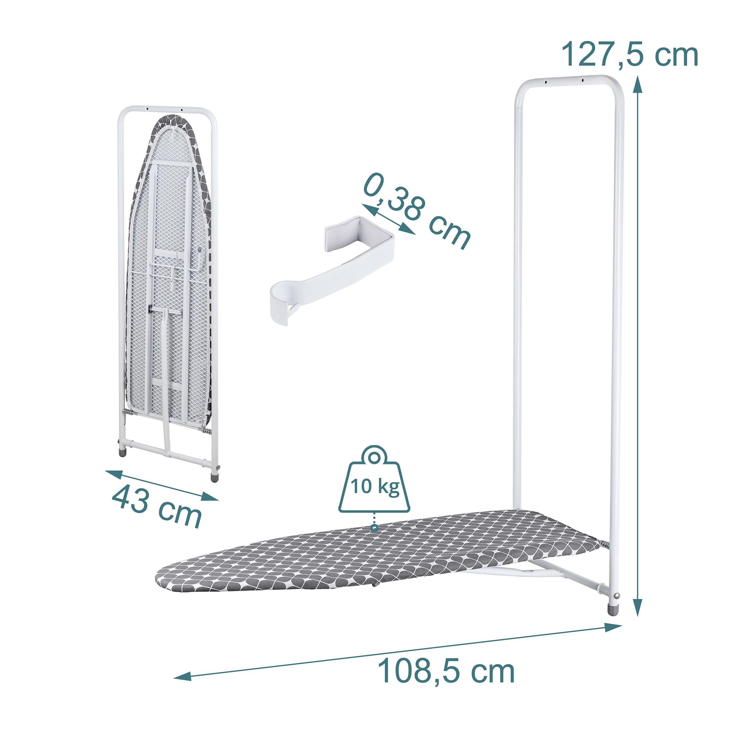 Relaxdays Asse da stiro da montare sulla porta, 108,5x43 cm, bianco/grigio