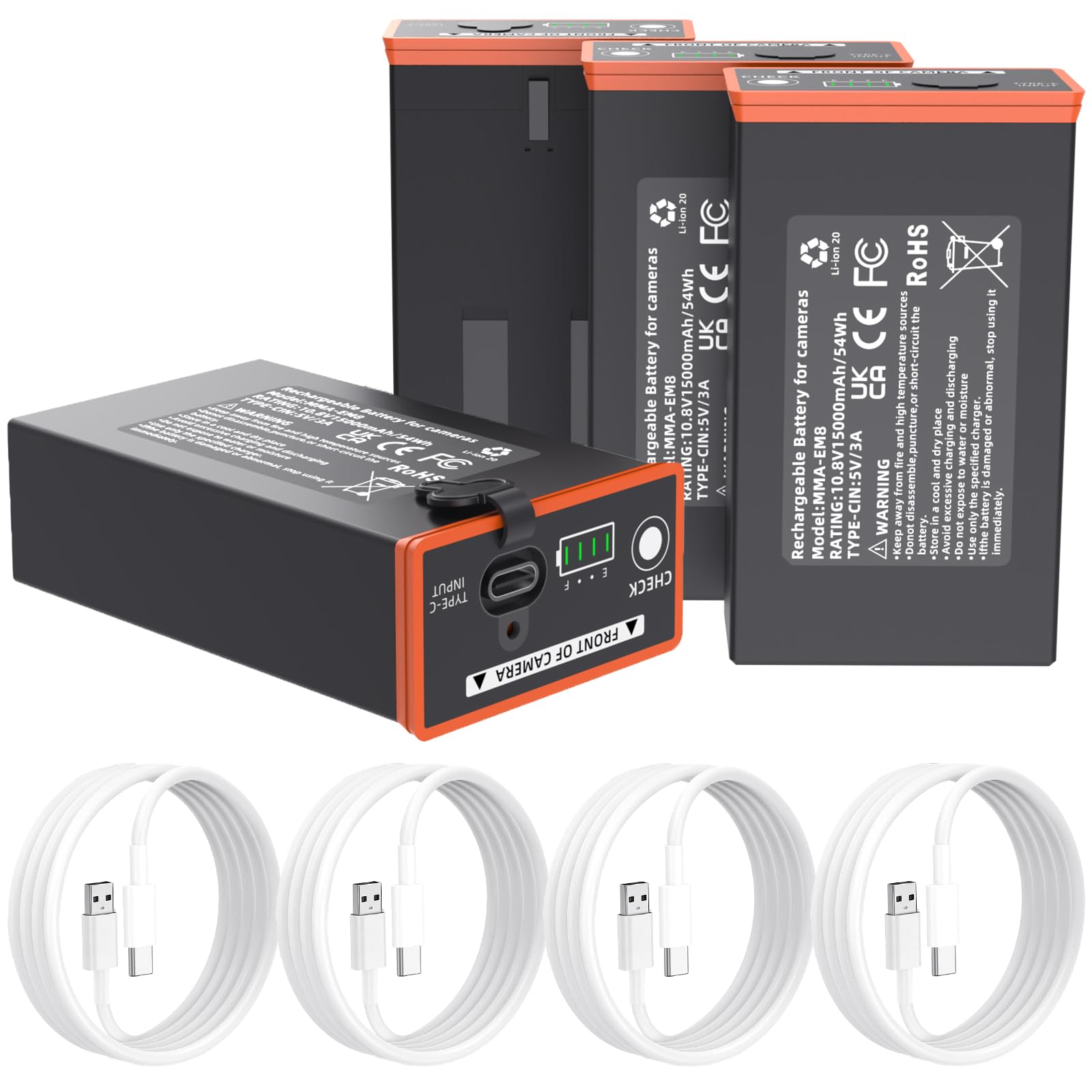 FJP 4-Pack 5.0Ah Moultrie Power Mag Replacement Battery - Compatible with Moultrie Cellular Trail Cameras Edge, Edge Pro, Edge 2, Edge 2 Pro; Includes Four Type-C Fast-Charging Cables