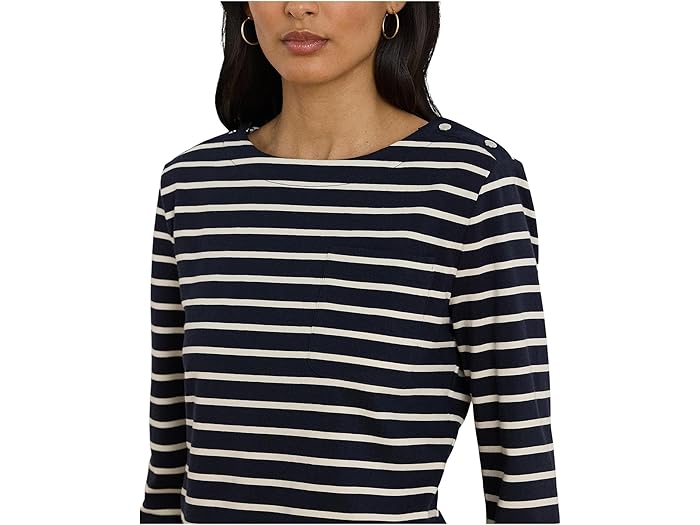 Striped Jersey Snap-Trim Boatneck Top - Image 3