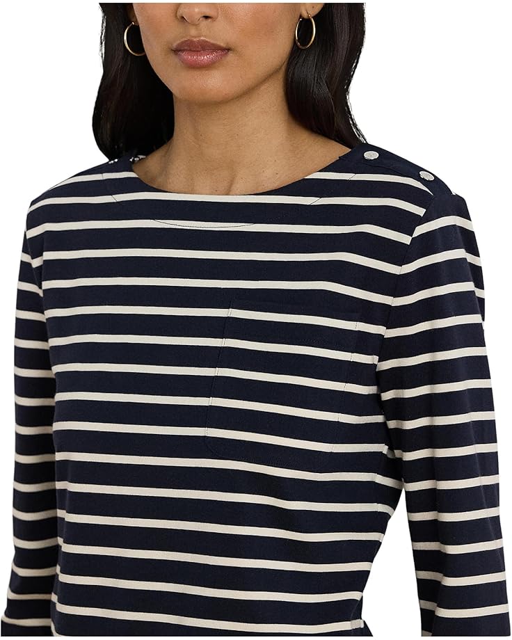 Lauren Ralph Lauren Petite Striped Jersey Snap-Trim Boatneck Top - #3 of 4