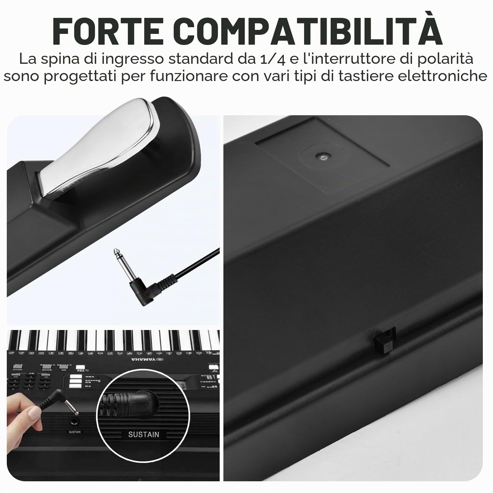 Pedale Sustain Universale per Tastiera Pianoforte, Pedale Sustain, Adatto per Sintesizzatore Tastiera Midi/Pianoforte Elettronico con Cavo da 1,5 M E Interruttore di Polarità, Compatibile con Jack da