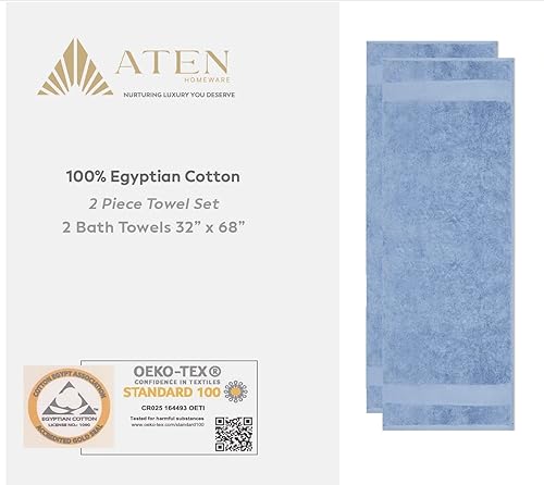 Miniatura 5 de ATEN Homeware Lujosas toallas de baño de algodón egipcio extra grandes de 21.16 ozm, 2 piezas de 32 x 68 pulgadas, altamente absorbentes y de secado