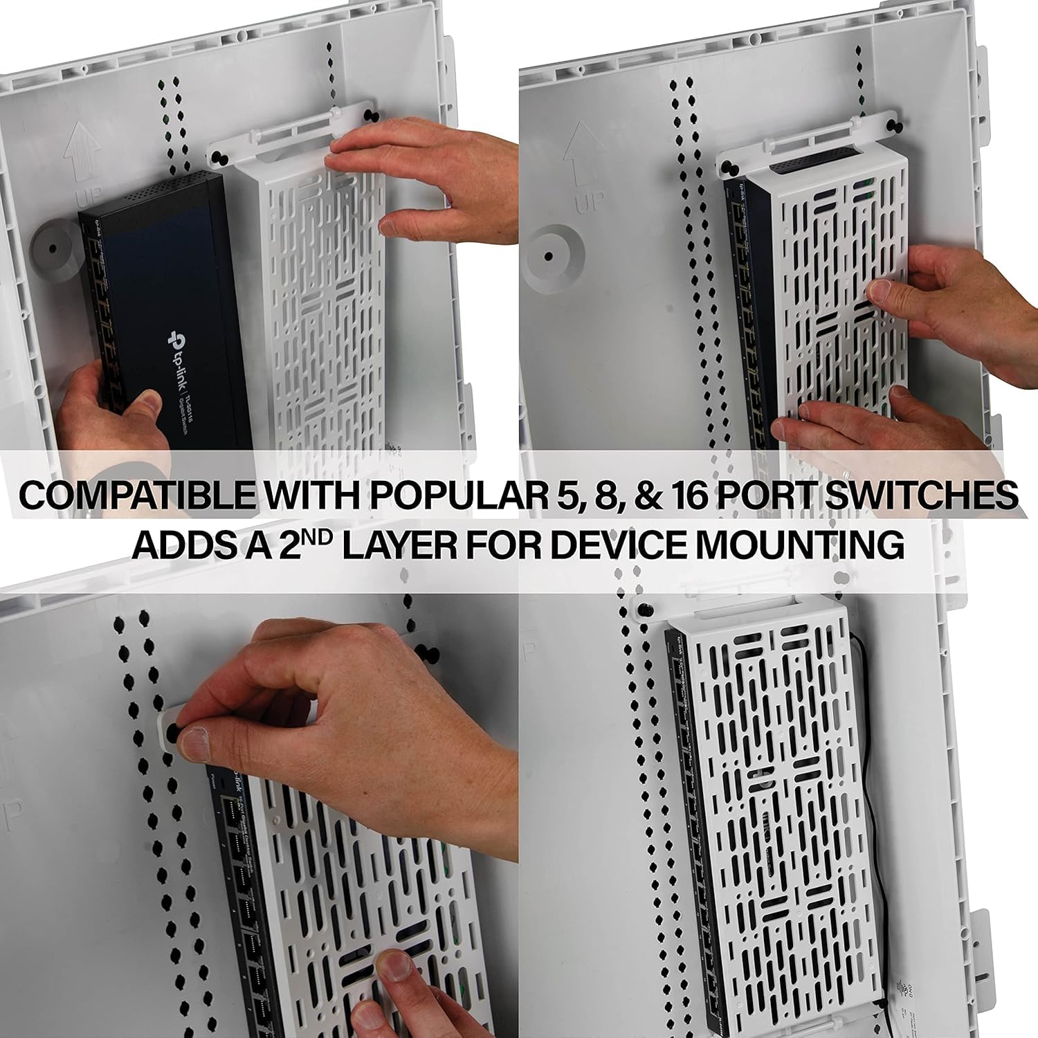 On-Q Legrand ENP1705NAV1 - Recinto Multimedia de 17 Pulgadas, Organizador de Cables de Pared, Panel de Red doméstica de Doble propósito para Almacenamiento de Dispositivos, Caja Multimedia, Blanco,