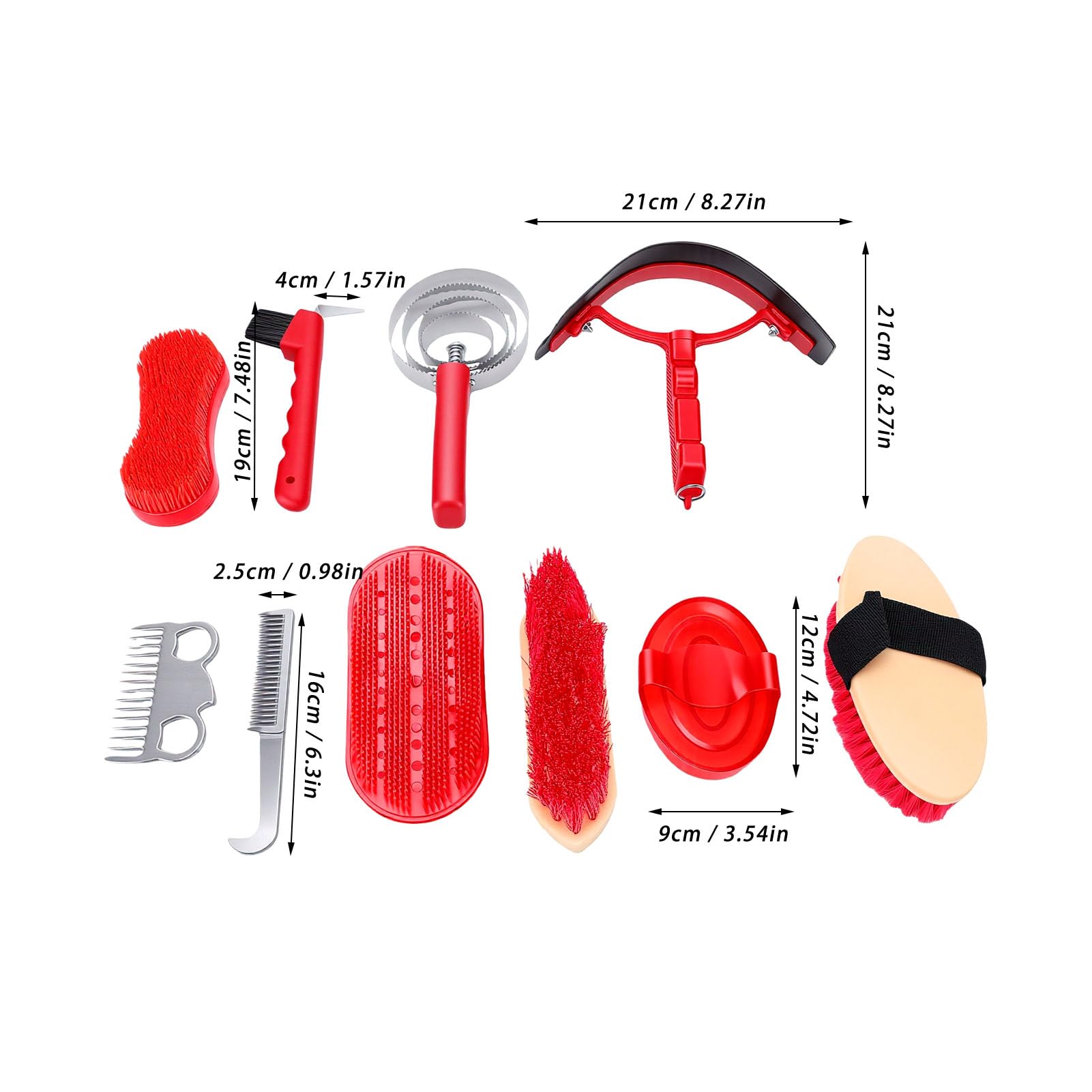 Kit per Toelettatura Cavalli da 10 Pezzi, Set di Forniture per Selleria Set Spazzole per Cavalli Pettine per Pulizia per Cura Equina per Toelettatura Fattoria Spargimento