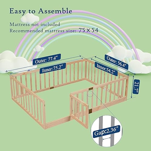 Miniatura 65 de Tatub Cama Montessori de suelo individual con rieles altos, marco de cama Montessori de madera maciza para niños, la entrada se puede instalar a