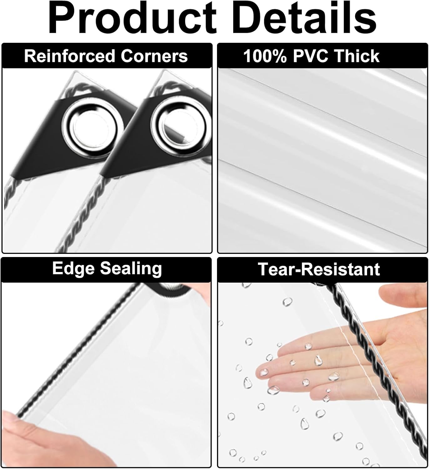 Clear Waterproof Tarp, 5x20FT Heavy Duty Water Resistant Clear Tarps with Grommets, 12Mil Thick Tear-Resistant PVC Vinyl Transparent Tarpaulin for Camping, Outdoor, Patio (5x20ft (1.5x6m))