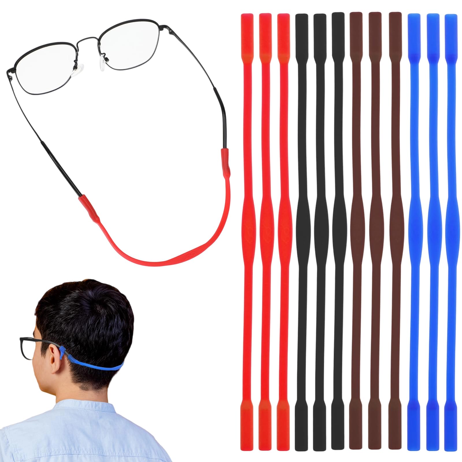 12 Pcs Specs Holder Strap, Elastic Sports Glasses Straps Anti-Slip Silicone Safety Toddlers Eyeglass Straps No Tail Eyewear Retainers Soft Adjustable Sunglass Cord Holder for Kids Men and Women