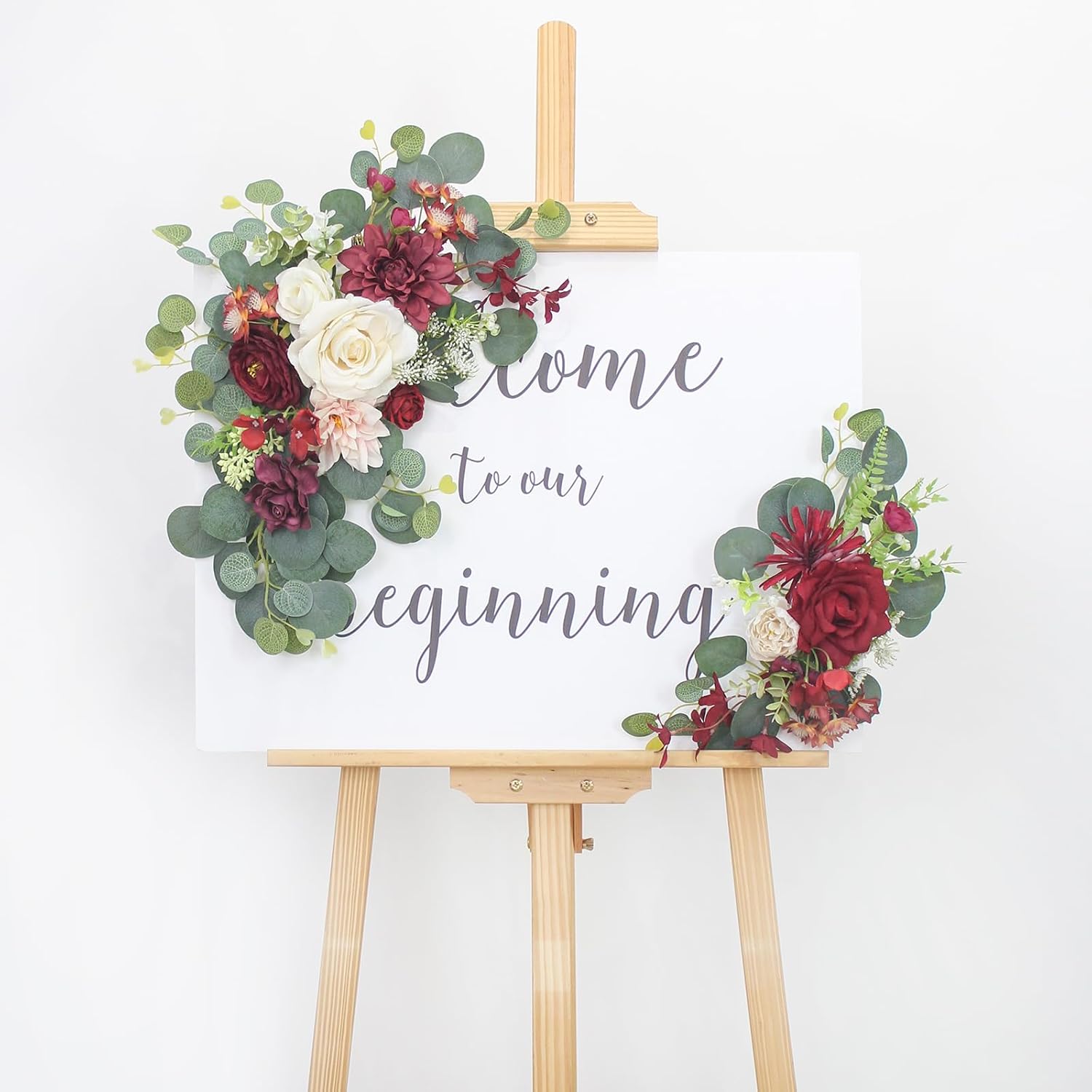 2pcs Wedding Arch Flowers,Wedding Artificial Sign Flower,Welcome Easel Door Decor Wall swags for Reception Backdrop Table Decorations Welcome Sign (Baby Blue)